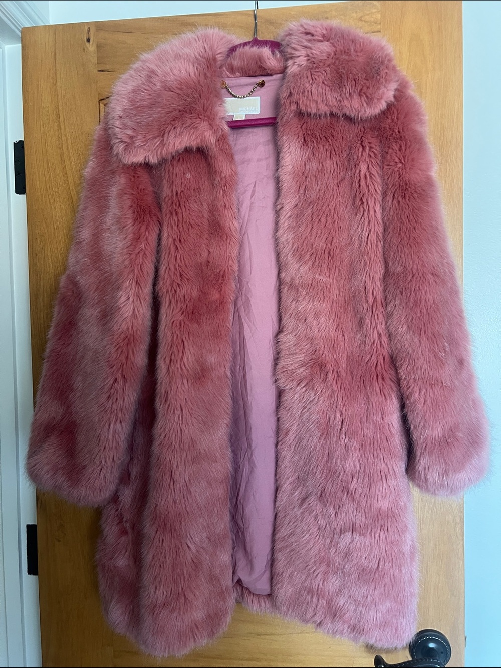 MMK Womens Pink Faux Fur Coat - Elegant Plush Outerwear